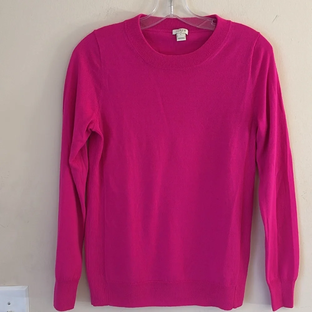 J Crew Crew Neck Pull Over Merino Wool Blend Sweater in Hot Pink Size‎ S
